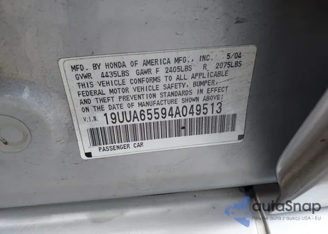 2004 Acura Tl from USA, damaged, VIN 19UUA65594A049513